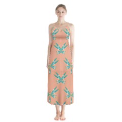 Turquoise Dragonfly Insect Paper Button Up Chiffon Maxi Dress by anzea