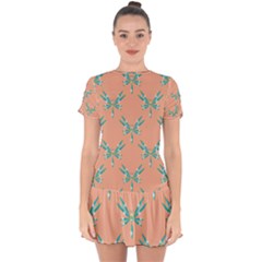 Turquoise Dragonfly Insect Paper Drop Hem Mini Chiffon Dress by anzea