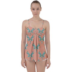 Turquoise Dragonfly Insect Paper Babydoll Tankini Top by anzea