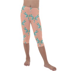 Turquoise Dragonfly Insect Paper Kids  Lightweight Velour Capri Leggings 