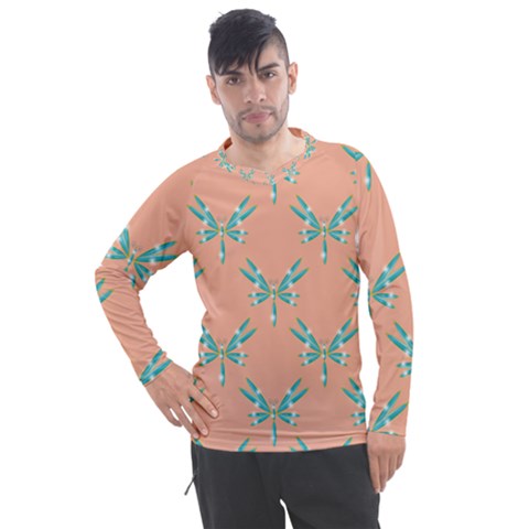 Turquoise Dragonfly Insect Paper Men s Pique Long Sleeve T-shirt by anzea