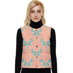 Turquoise Dragonfly Insect Paper Women s Button Up Puffer Vest