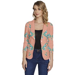 Turquoise Dragonfly Insect Paper Women s One-button 3/4 Sleeve Short Jacket