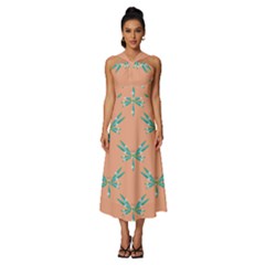 Turquoise Dragonfly Insect Paper Sleeveless Cross Front Cocktail Midi Chiffon Dress by anzea