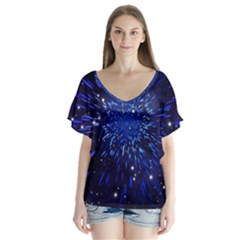 Star Universe Space Starry Sky V-neck Flutter Sleeve Top