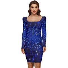 Star Universe Space Starry Sky Women Long Sleeve Ruched Stretch Jersey Dress by anzea