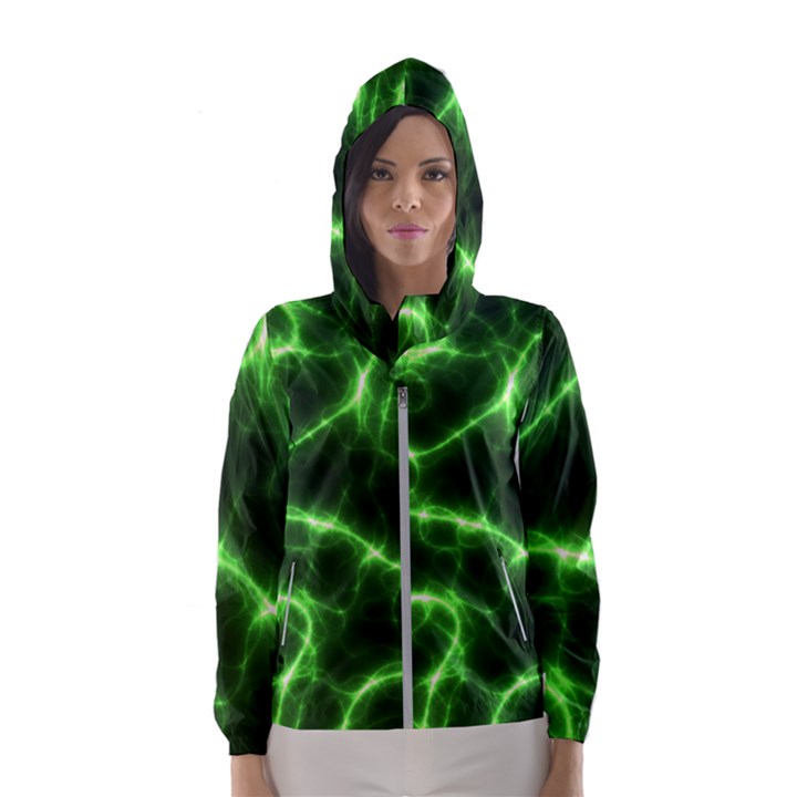 Lightning Electricity Pattern Green Women s Hooded Windbreaker