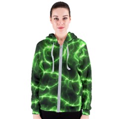 Lightning Electricity Pattern Green Women s Zipper Hoodie