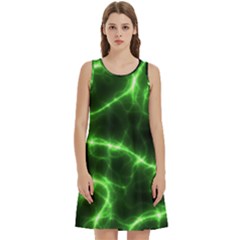 Lightning Electricity Pattern Green Round Neck Sleeve Casual Dress With Pockets by anzea