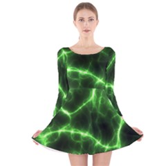 Lightning Electricity Pattern Green Long Sleeve Velvet Skater Dress