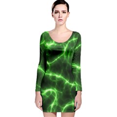 Lightning Electricity Pattern Green Long Sleeve Velvet Bodycon Dress by anzea