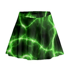 Lightning Electricity Pattern Green Mini Flare Skirt