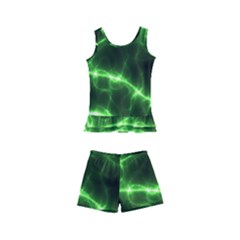 Lightning Electricity Pattern Green Kids  Boyleg Swimsuit