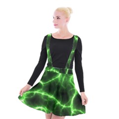 Lightning Electricity Pattern Green Suspender Skater Skirt