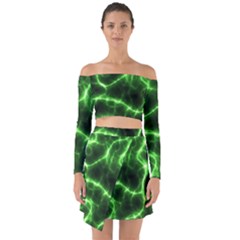 Lightning Electricity Pattern Green Off Shoulder Top With Skirt Set by anzea