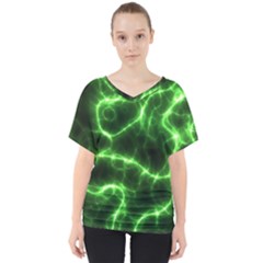 Lightning Electricity Pattern Green V-neck Dolman Drape Top