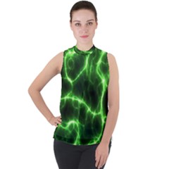 Lightning Electricity Pattern Green Mock Neck Chiffon Sleeveless Top