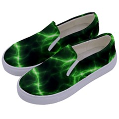 Lightning Electricity Pattern Green Kids  Canvas Slip Ons