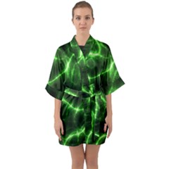 Lightning Electricity Pattern Green Half Sleeve Satin Kimono 