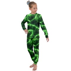 Lightning Electricity Pattern Green Kids  Long Sleeve Set 