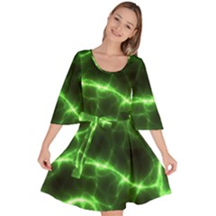 Lightning Electricity Pattern Green Velour Kimono Dress by anzea