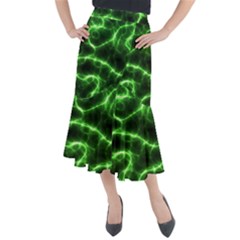 Lightning Electricity Pattern Green Midi Mermaid Skirt by anzea