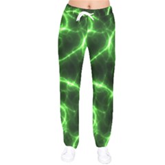 Lightning Electricity Pattern Green Women Velvet Drawstring Pants