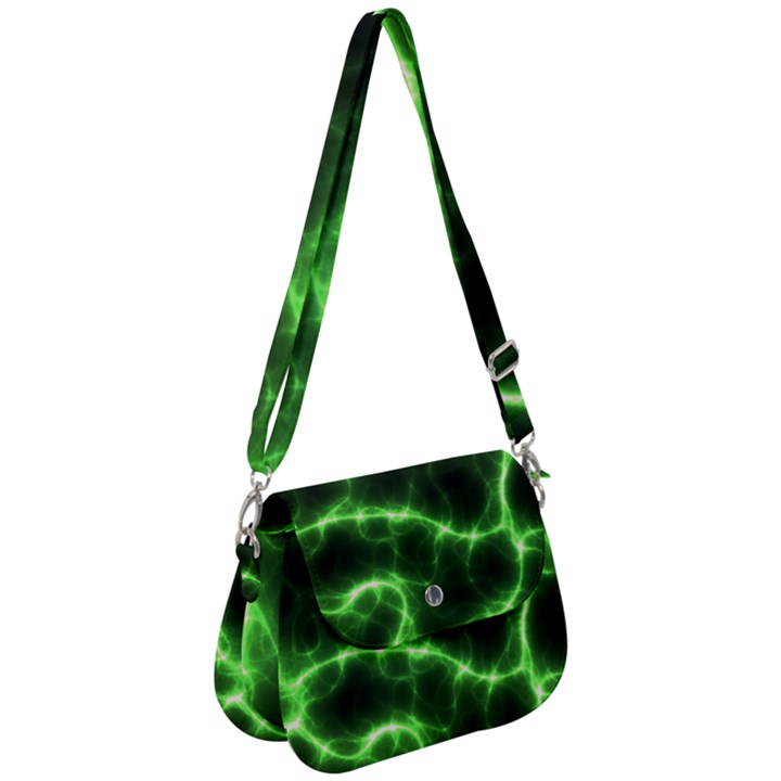 Lightning Electricity Pattern Green Saddle Handbag