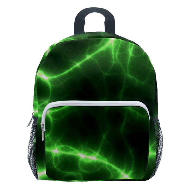 Lightning Electricity Pattern Green Kids  Age 5-10 Lightweight School Backpack with Side Pockets