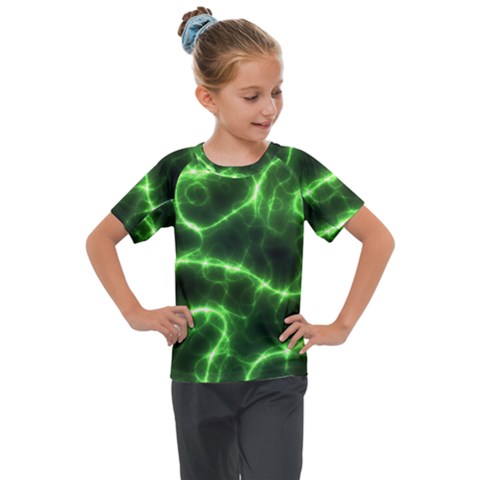 Lightning Electricity Pattern Green Kids  Mesh Piece T-shirt by anzea