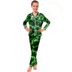 Lightning Electricity Pattern Green Kids  Satin Long Sleeve Pajamas Set by anzea