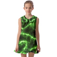 Lightning Electricity Pattern Green Kids  Pilgrim Collar Ruffle Hem Dress by anzea