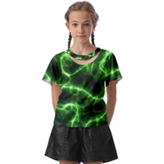 Lightning Electricity Pattern Green Kids  Front Cut T-shirt by anzea