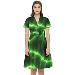 Lightning Electricity Pattern Green Short Sleeve Waist Detail Dress