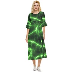 Lightning Electricity Pattern Green Double Cuff Midi Dress by anzea