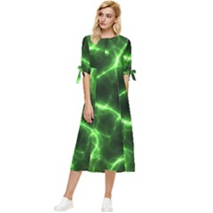 Lightning Electricity Pattern Green Bow Sleeve Chiffon Midi Dress by anzea