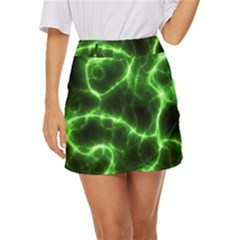 Lightning Electricity Pattern Green Mini Front Wrap Skirt by anzea