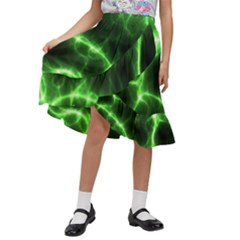 Lightning Electricity Pattern Green Kids  Ruffle Flared Wrap Midi Skirt by anzea