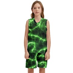 Lightning Electricity Pattern Green Kids  Basketball Mesh Set