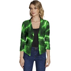 Lightning Electricity Pattern Green Women s Casual 3/4 Sleeve Spring Jacket by anzea