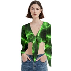 Lightning Electricity Pattern Green Trumpet Sleeve Cropped Top