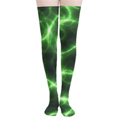 Lightning Electricity Pattern Green Thigh High Stockings