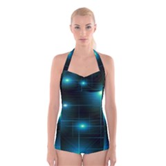 Light Shining Lighting Blue Night Boyleg Halter Swimsuit  by anzea