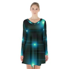 Light Shining Lighting Blue Night Long Sleeve Velvet V-neck Dress