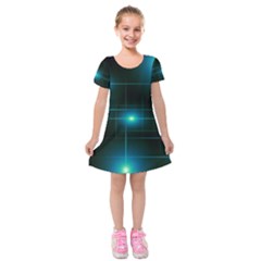 Light Shining Lighting Blue Night Kids  Short Sleeve Velvet Dress