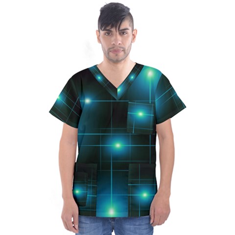 Light Shining Lighting Blue Night Men s V-neck Scrub Top by anzea