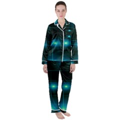 Light Shining Lighting Blue Night Women s Long Sleeve Satin Pajamas Set	