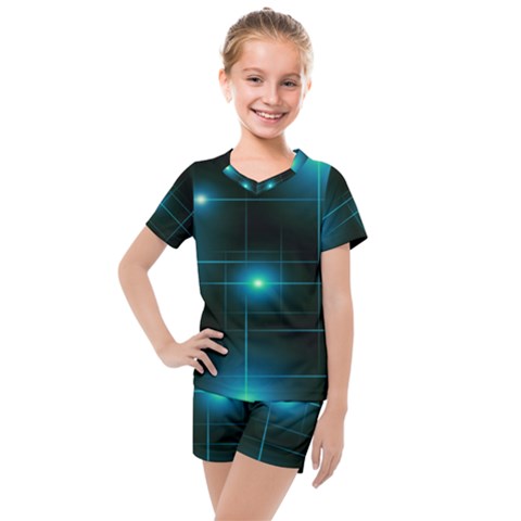 Light Shining Lighting Blue Night Kids  Mesh T-shirt And Shorts Set by anzea