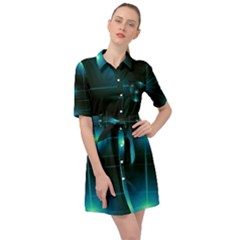 Light Shining Lighting Blue Night Belted Shirt Dress by anzea