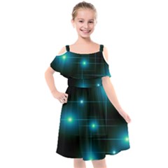 Light Shining Lighting Blue Night Kids  Cut Out Shoulders Chiffon Dress